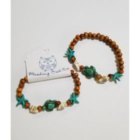 Tortoise & Starfish Wood Stretch Bracelet