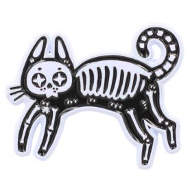 Skeleton Cat Enamel Pin - Black Cat Pin